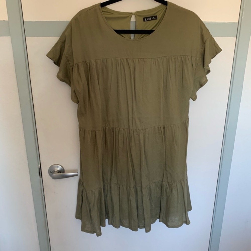 Khaki green tiered mini dress - NWOT